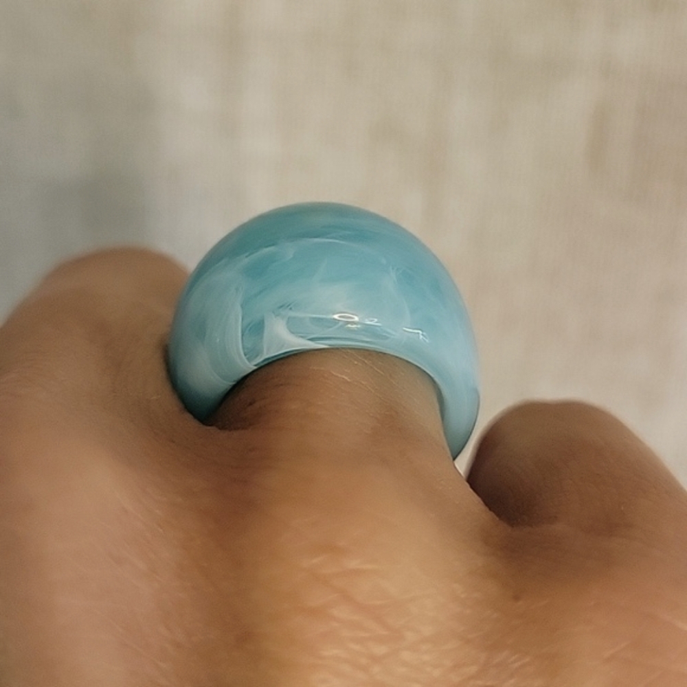 Turquoise Swirl Bubble Dome Ring, Metal Free - Picture 6 of 6